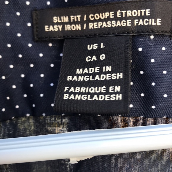 H&M Mens Long Sleeve Button Up Shirt, Navy Blue with White Dots Large Slim Fit - Picture 6 of 6